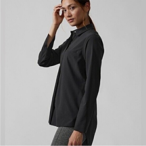 Athleta Urbanite Black Button-Down Collared Shirt | XXS - Picture 3 of 11